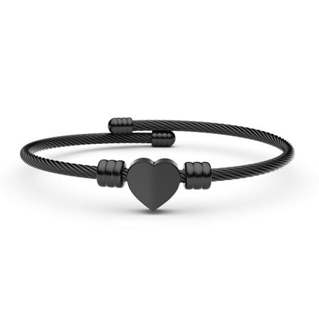 Kärlekshjärta Charm Armband Stålrep Armband SVART