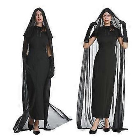 Halloween Voksne Heks Vampyrer Cosplay Party Kostyme Lang Kjole+hette Cape Sett (S)