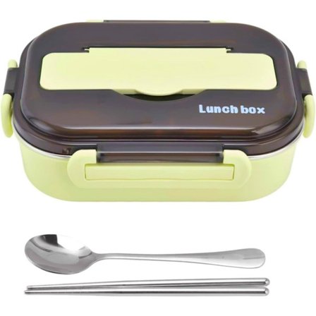 ING Isolert Matboks 1 Liter Grønn med Bestikksett, Bærbar Matvarmer i Rustfritt Stål for Temperaturbevaring på Jobb, Skole eller Utflukt