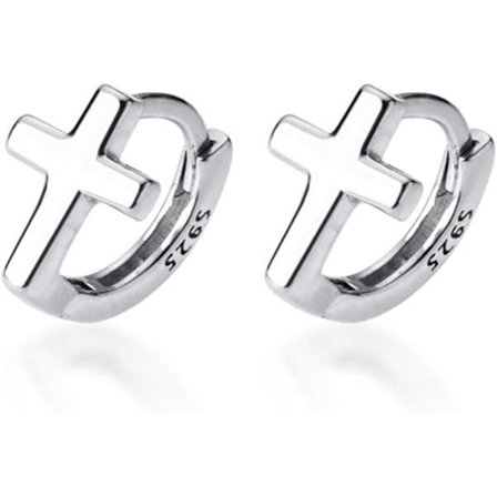 Korsade Silver Hoop Örhängen - Minimalistisk Broskmanschett & Stiftset - Allergivänliga Faith Smycken Present till Kvinnor/BFF