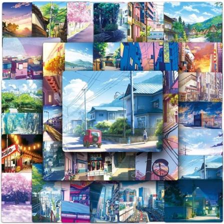 50 stk. Anime Cartoon Street View Landscape Stickers Æstetisk Dekal Scrapbog Telefon Dagbog Bærbar Vandtæt Sticker Børnelegetøj