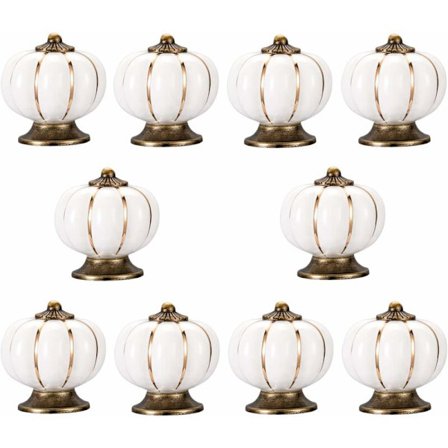 10 stk Antikk Gresskar Keramiske Dørknotter, Håndtak Trekk for Skap, Skap Kommode, Skuffer, Kjøkkenmøbler eller Barnerom (Hvit)