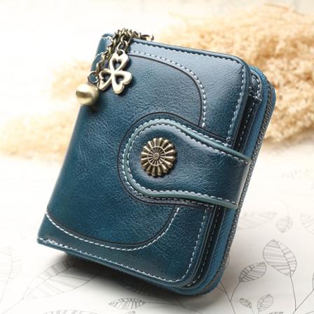 En påfuglgrønn liten damelommebok 11cm × 3.5cm × 9cm ekte