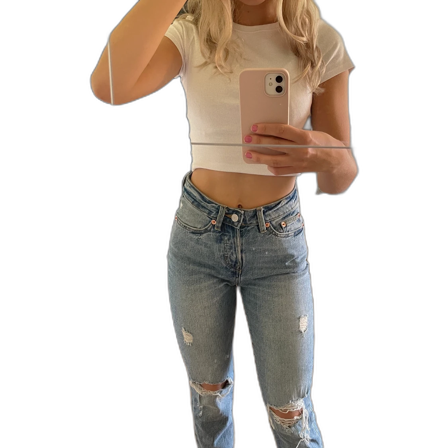 Blåa mom jeans med slitningar, köpta på lager 157