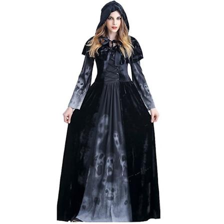Onda häxkostym kappa + Ghostface tryck klänning outfit kit för vuxna kvinnor 2XL
