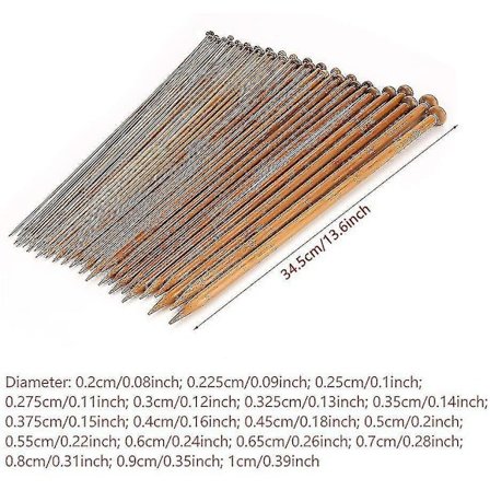 36 stk Bambus Strikkepinne Karbon Enkelt Spiss Kroker