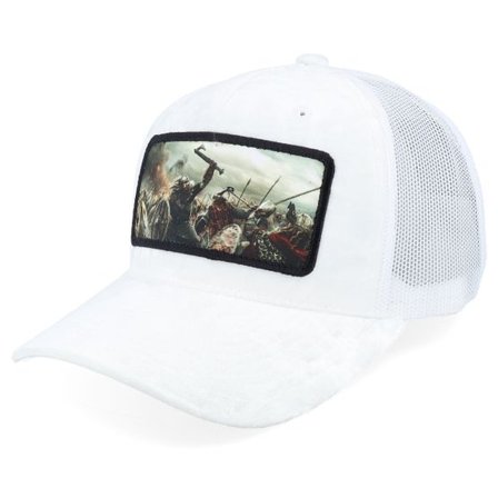 Calza Pennello - Vit trucker Keps - Vikings Fighting Battlefield Velvet White A-Frame Trucker @ Hatstore