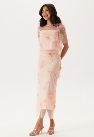 Bubbleroom Occasion - 3D Floral Straight Ankle Skirt - Light pink - Kläder