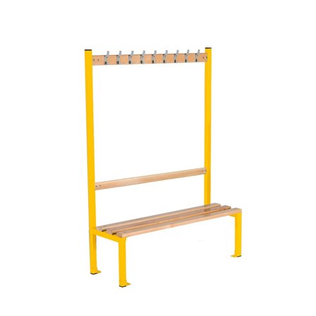 School bench ELITE, 9 hooks, 1200x400x1370 mm, yellow