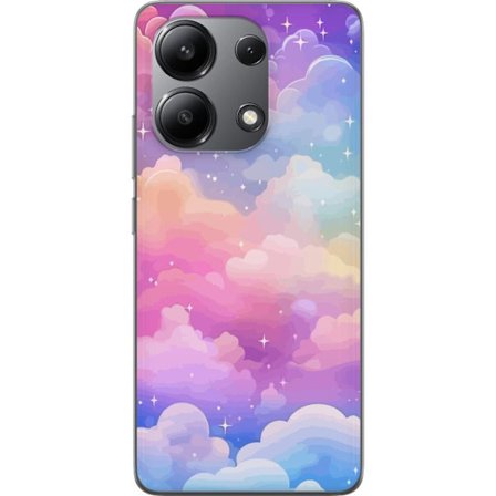 Kompatibelt Mobildeksel til Xiaomi Redmi Note 13 4G Søt enhjørning med regnbuefarget hår mot en stjernebelagt pastellbakgrunn i kawaii-stil