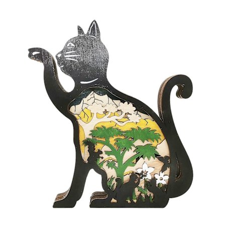 Katte Dekoration Dyr Træ Katte Statue Og Statue Hjem Dekoration Multi Layer Katte Silhuet Og Skulptur, Hylde Bord Og Skrivebord Katte Deco