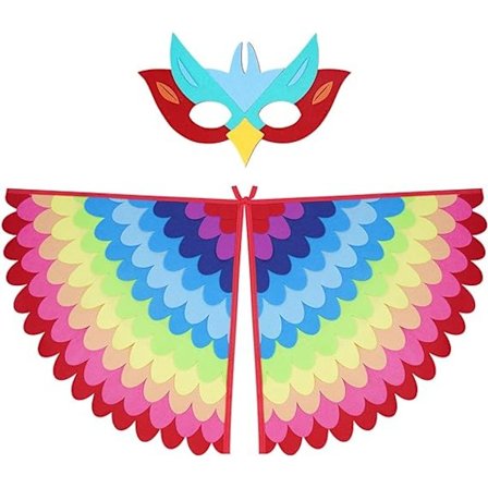 Fuglevinger i filt, fuglevinger kostymesett for barn med øyemaske i filt, justerbar eventyrlig fugl utkledning påfugl flamingo kappe kostyme