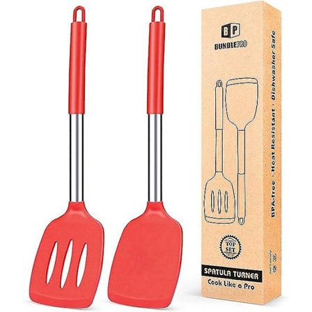 2-pakning silikon stekespade, non-stick slisset kjøkkenspatel, høy varmebestandig BPA-frie kjøkkenredskaper, ideelt kjøkkenutstyr for fisk, egg, 