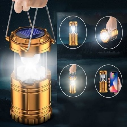 Oppladbar LED solcellecampinglykt