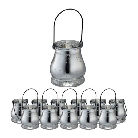 Glaslykta silver set om 12 st