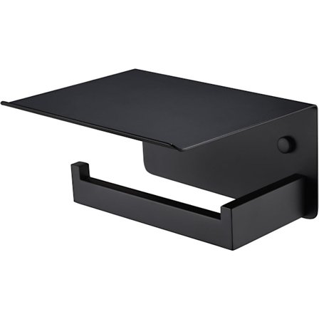 Matt svart toalettpappershållare med hylla, vänster sida, rostfritt stål 304, väggmonterad