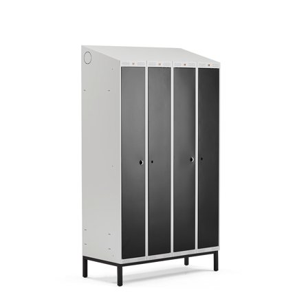 Doppelspind CLASSIC COMBO mit Beingestell, 4 Türen, 2100 x 1200 x 550 mm, grau