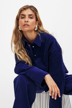 ShpresaXNaKd Boxy-Kordhemd - Cordjacken - Blau - EU 34