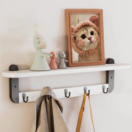 Väggmonterad klädstång med hylla Klädhängare Kontrastfärg Design Hylla Hylla Vägg Klädstång för sovrum Vardagsrum Tvättstuga Svart