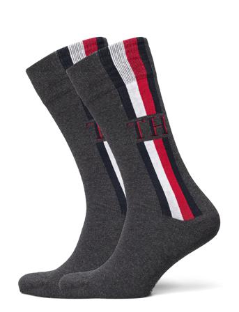 Th Men Sock 2P Iconic Stripe Underwear Socks Regular Socks Harmaa Tommy Hilfiger