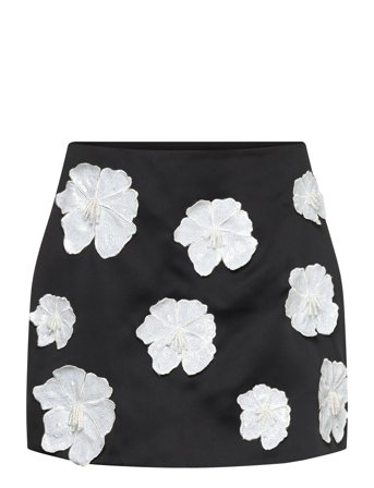 ROTATE Birger Christensen Satin Flower Mini Skirt - Black - 36