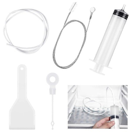 5 st Kylskåpsavloppsrengöringsverktygssats, Avloppshålsrengörare för kylskåp, Rengöringsborstar/kylskåpsrensarslang/vaskrensare