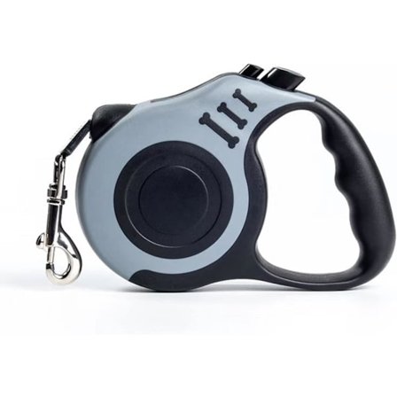 Rulleline til hund, 5 m udtrækkelig hundesnor med skridsikkert håndtag til små hunde, stærk hundesnor af nylonbånd, grå