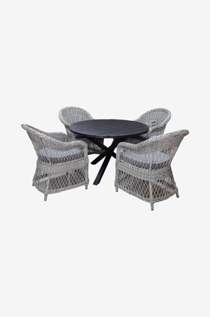 LifestyleGarden - Pöytä Ø 112 cm & 4 kpl Marbella-tuoleja. - Musta - Ruokailuryhmät - - Homeroom