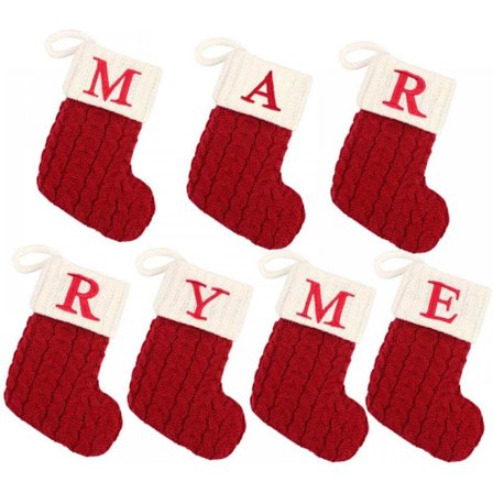 Julestrømpe med 26 bokstaver, broderte initialer Mini Søte Julestrømper Bomullssnor med Supermyke Hvite Plysjmansjetter Juledekorasjon