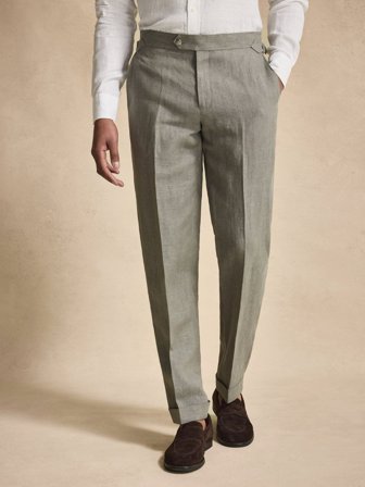 John Henric Men's Green Suit Trousers Linen Size 48