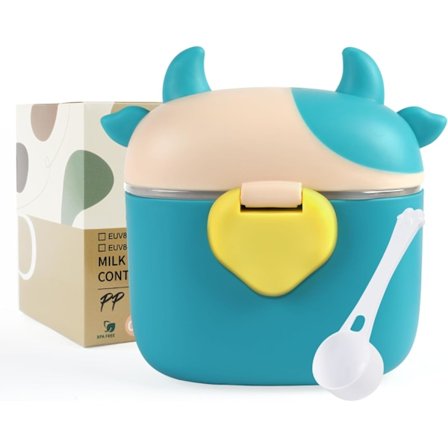 Mælkedispenser-glas, Mælkepulver-doseringsboks med ske, Kapacitet ca. 230g/46 skeer, Bærbar baby-mælkepulverbeholder (Grøn Kalv)