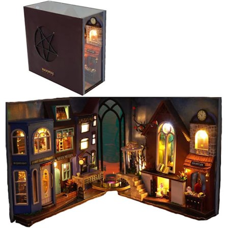 DIY Boghjørne Sæt, Miniature Boghjørne Byggesæt - Magisk Hus Bogstøtter - 3D Træ Bogstøtte Puslespil