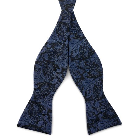 NAVY & LIGHT BLUE PAISLEY Pattern Silk Self-Tie Bow tie for Men - Self-tie bow ties