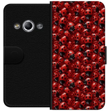 Yhteensopiva Lompakkokotelo Samsung Galaxy Xcover 3 Pisamatkapäivänkakkara lähikuvassa luonnoninspiroima muotoilu punaisin ja mustin yksityiskohdin