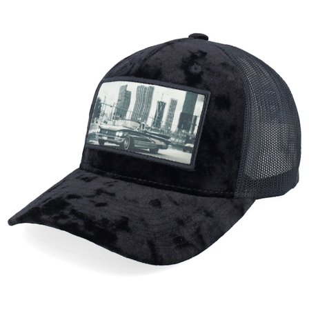 Iconic - Black - trucker - Cap - Classic Car & City Landscape Patch Velvet Black - Hatstore
