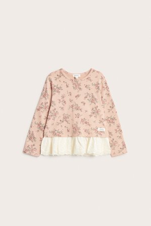Newbie | Blommig topp med spetsvolang | Rosa