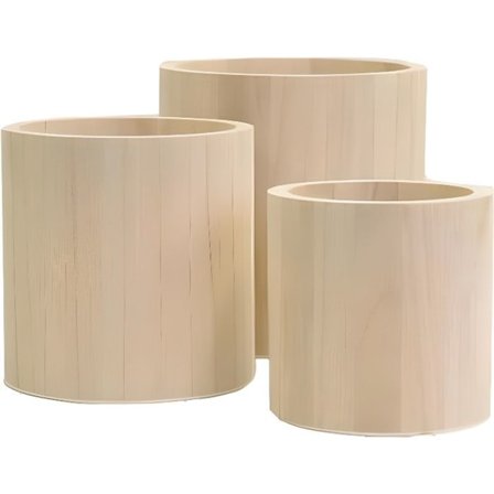 Set med 3 runda krukor - Krukskydd i trä - ARTEMIO - Beige - Rund - Rått trä