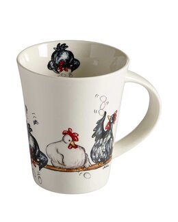 Porcelænskrus Høns porcelæn med håndtegnet motiv Hvid