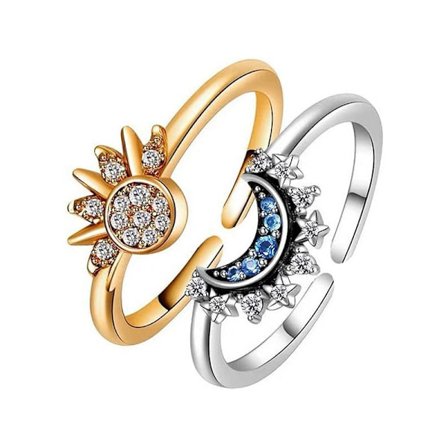 Sol- och månringset, stapelbara ringar, Alla hjärtans dag-gåva, justerbar himmelsk smycke, matchande ringar som vänskapsringar, gåvor