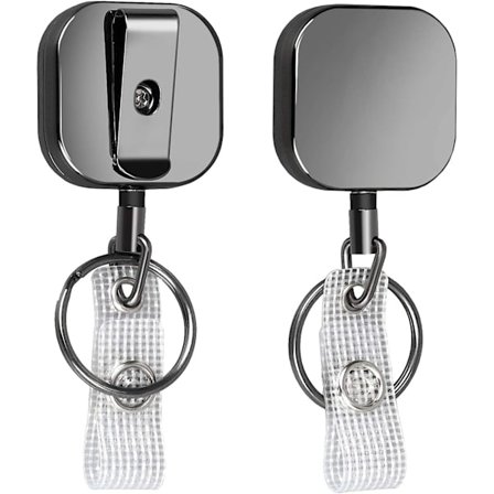 2-pack små kraftiga utdragbara ID-korthållare med rulle, Will Well metall ID-korthållare