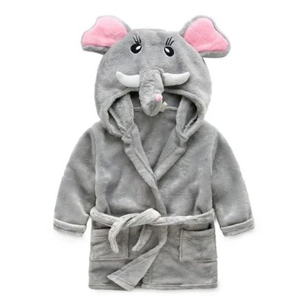 Pojkar flickor pyjamas Baby tecknad pyjamas Vintermorgonrock med huva Liten Elefant Nattlinne 90#