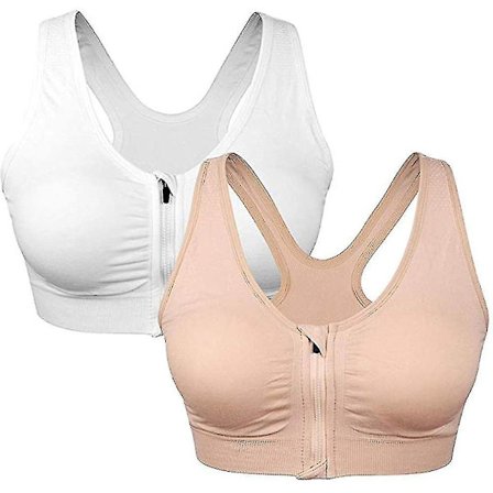 2pcs Women's High Impact Wirefree Zip Front Cross Back Support Workout Sports Brawomen's Front Zipper Sports Bra Wireless Postoperative Bra Activities