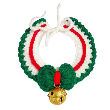 Julehalsbånd til kæledyr Justerbar Sødt Håndvævet Katte- og Hundestrik Kattehalsbånd Tørklæde med Klokke M Gyldne Klokker Grønt Halsbånd M