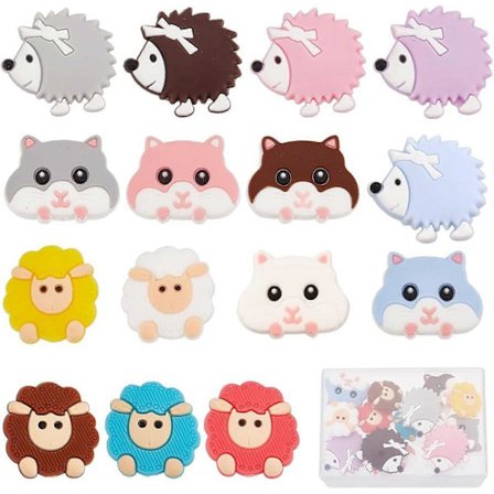 15 stk. Silikon Dyre Perler Bulk Silikon Perle Gummi Dyr Fokus Perler Søte 3D Sau Tegneserie Løse Avstandsperler Dobbeltsidige Perler