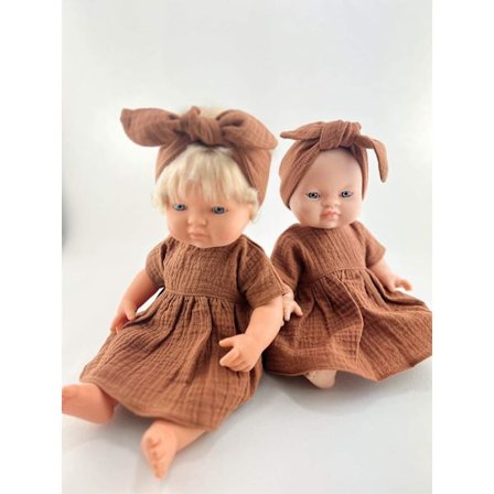 Sukienka z muślinu dla Miniland 38 cm i Paola Reina, cynamonowa