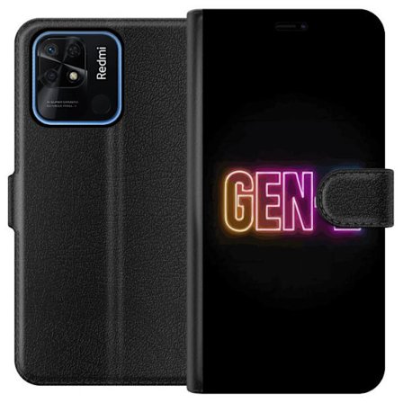 Yhteensopiva Lompakkokotelo Xiaomi Xiaomi Redmi 10C Neontext Gen Z värikkäässä valossa tummaa taustaa vasten modernissa digitaalisessa tyyliissä
