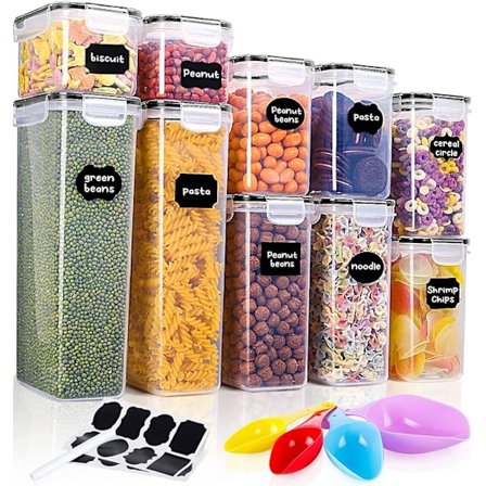 Förvaringsburkar, set om 10, müsli bulkburk, matburkar (2 x 0,8 l, 2 x 1,4 l, 2 x 1,6 l, 2 x 2 l, 2 x 2,8 l)