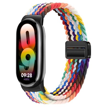 Armband för Xiaomi Mi Band 10/9/8, vävd nylonrem (Regnbåge)