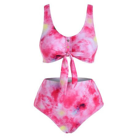 High Waist Bikini Bandeau Swimwear Tie Dye Bikini