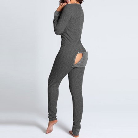 Naisten alusasuhaalari takataskulla Onesie-pyjama takaa napitettava bodycon-yöpuku aikuisten onesie-asu Combinaison Pyjama Femme harmaa